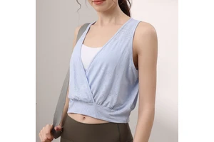 Spandex/Nylon Jacquard Breathable Solid Loose Fit Yoga Vest Blouse Women's Sleeveless Fitness Top Professional Pilates Training