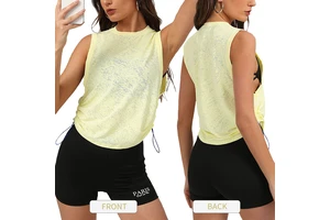 2510 Breathable Loose Yoga Sports Vest Hem Drawstring Round Neck Sleeveless Summer Yoga Fitness Gym Wear