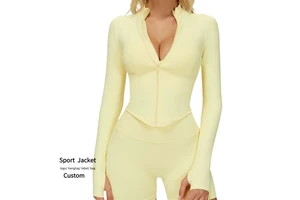 Stand Collar Zipper Sports Jacket Long Sleeve Yoga Jacket for Women Tight-Fitting Quick-Dry Yoga Wear Outdoor Fitness Sports Top