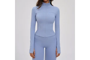 Yoga Jacket With Stand-Up Collar Long Sleeves Zip-Up Slim-Fit Top for Outdoor Sports Running Fitness
