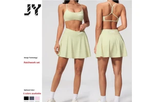 JY Women's New Sports Beauty Back Yoga Bra and Skirt Suit Anti-running Quick-drying Solid Spandex/Nylon 2-piece Women's Yoga Set
