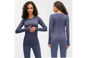 HM-D19083 Lulu Lightweight Eco-Friendly Sportswear Top Long Sleeve Seamless Breathable Four-Way Stretch Yoga Wear Sports Fitness