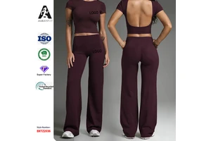Cross-border Summer Backless Yoga Wear Women's Fixed Cup for Tight-fitting Quick-drying Fitness Short-sleeved Sports Top