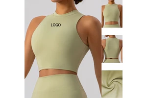 Custom LOGO Women's Sports Half High Neck Yoga Bra Top Breathable Quick Dry Solid Color for Running Biking Fitness Gym Sports
