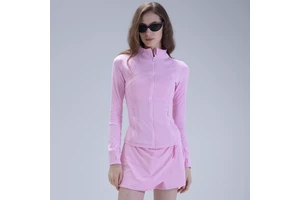 Slim Fit Solid Four-Way Stretch Long Sleeved Yoga Suit Top Tight Fitting Gold Zipper Yoga Running Stand Collar Sports Jacket