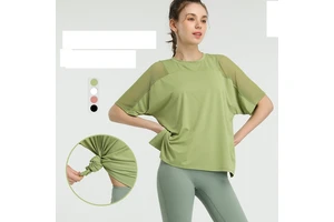 The New Quick Dry Gym Tops Women Drop Shoulder T-shirt Sports Short-sleeved Fitness Yoga Clothing Manufacturers Customized