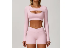 Stylish Front Hollow Long Sleeve Gym Top Women Yoga Pilates Full Sleeve Padded Shockproof Breathable Quick Dry Skinny Crop Top