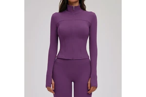 Women's Brushed Sweat-Wicking Yoga Jacket Stand Collar Long-sleeved Zipper Slim-fit Outdoor Sports Running Fitness