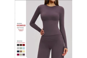 Women Round Neck Thumb Hole Long Sleeve Yoga Top Slim Quick Dry Gym Workout Sports Active Shirt