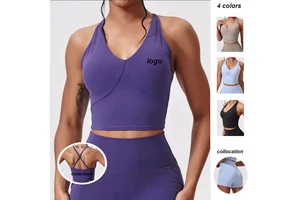 Custom Logo Solid Color Quick-drying High-elastic Sports Top Fitness Workout Low-cut Yoga Bra Beauty Back Sports T-shirts