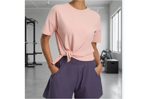 Eco-Friendly Recyclable Skinny Fit Yoga Sports Fitness Top Quick Dry Breathable Spandex/Polyester Crew Neck Short Sleeve Summer