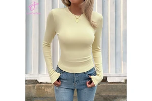 Loveda Wholesale Women Casual Viscose Knitted Slim Fit Y2K Sexy Solid Color Long-sleeved Top