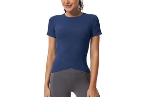 Women's Sport Yoga Gym Fitness Workout Crop Top Athletic Compression Short Sleeve Loose Summer T-Shirt