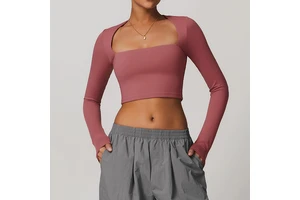 Women's Long Yoga Top Square Neck Tight Waist Slimming Quick Dry Breathable Fitness Customized Size Four-Way Stretch Yoga Top