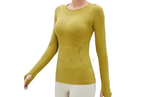 Custom Stand Collar Printed Thermal Compression Shirts Workout Yoga Base Layer Women Long Sleeves Quick Dry Breathable