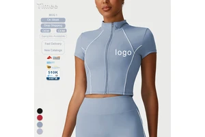 New Stand-up Collar Slimming Zipper Sport Short-sleeved Top Casual Fitness Yoga Wear High-elastic Top for Women