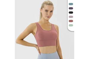 Women's Sports Wearing Tops Custom Logo Yoga Bra with Pad Inside Nylon Spandex Blending Stretchy Sports Bra