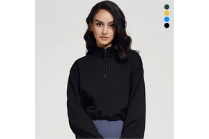 MAYYOUNG Custom Women's Zip up Fitness Sweatshirt Loose Fit Long Sleeve Yoga Top with Drawstring and Stand Collar for Gym Wear