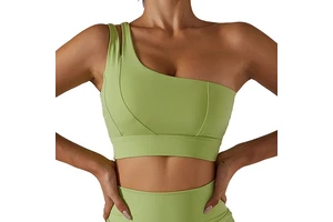 Women's Custom Front Logo Deep V-Neck Medium Support Gym Fitness Seamless Sports Bra High Performance Yoga One Shoulder