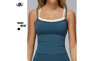 Color Blocking 2-in1 Design Sports Vests Tight comfort Breathable Slimming Yoga Tops for Women Quick-drying Wholesale Sport Top