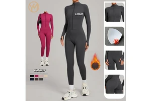 Yimo Fashion Winter Full Zip Long Sleeve Yoga Jumpsuit Lady Vans Plush Warm Outdoor Bodysuit Female Fitness Sports Clothes