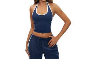 Lightweight Cross-Border Yoga Vest with Contrasting Colors Tight-Fitting Seamless Outdoor Fitness Sports Bra with Front Logo