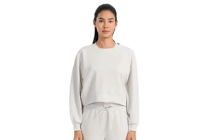 Super Fabric Top Soft and Liquid air Layer Casual Sports Hoodie for Women Loose Round Neck Sports Long Sleeves T Shirt Yoga Tops