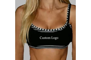 Striped Contrast Binding 2 in 1Super Softer Adjustable Straps Scoop Neck Double Layer Pilates Recycled Fabric Women Yoga Bra