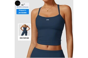 Women's Fashion Yoga Tank Top Spandex/Nylon Four-Way Stretch Quick-Dry Breathable Sweat-Wicking Skinny Fit Crop Top Front