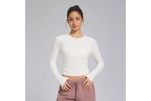 Customized Logo Long Sleeve Women's Long Sleeves T-Shirts Trending Summer Casual Wear Side Wrinkle Design Yoga Wear