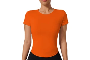 Women's Outdoor Fitness Yoga Top Stand Collar Short Sleeve Quick Dry Four-Way Stretch Breathable Slim Fit Running Yoga Tee
