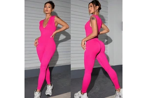 Nude Feeling Deep V Collar Natural Slimming Women's High Elastic Nylon Yoga Active Wear For Flexibility Sportswear Clothing