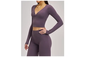 Women's Elegant Purple Long Sleeve Yoga Top Spring Summer Pilates Workout Top Bulk