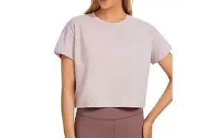 Women Crop Top Half Sleeve Slim Fit OEM T-Shirts Custom Print Logo Plus Size Breathable Satin Blouses Workout Yoga t-Shirts