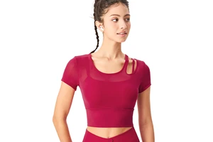 Women's Fashionable Sport Mesh Yoga Top Hollow Out & Quick-Dry Fitness Shirt Plus Size Soft Built-In Liner for Spring Summer