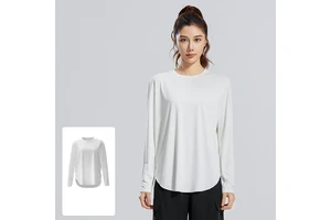 Free Design Yoga Smock White Round Neck Loose Breathable Versatile Sports Long Sleeved Top T-shirt Yoga Cover