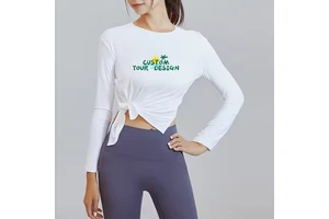 Custom Soft Women's Summer Print Long Sleeve Yoga Tops 85% Nylon 15% Spandex Quick Dry Breathable Eco-Friendly Fitness Active