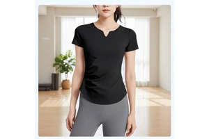 Slim Wrinkled Women'S Custom Short-Sleeve All-In-One Cup Sports Fitness Yoga Top