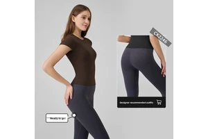 SNU's New Nude-feel Spandex/Nylon Yoga Short-sleeve Tight-Fitting Top for Women Summer Running Sports T-shirt Slimming High-end