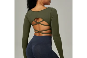 New Women's Niche Fast Drying Clothes Outdoor Yoga Long Sleeve Cross Back Fitness Wear Sports Jacket