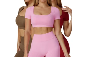 Wholesale Sexy Women's Gym Fitness Workout Short Sleeve T-Shirt Quick-Drying Outdoor Running Breathable Yoga Streetwear Front