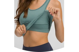 DT140 Womens Seamless Workout Top Padded Yoga Gym Tank Sleeveless Running Shirts Racerback With Built in Bra Activewear