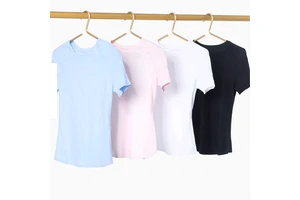 Women's High Quality O Neck Super Soft Ribbed Outfit T Shirts Gym Yoga Sports Work Out Fitness Short Sleeves Tunic T-Shirts