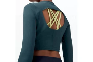 Hollow Back Design High Elastic Sportswear Tight Ladies Women Yoga Long-sleeved T-shirt