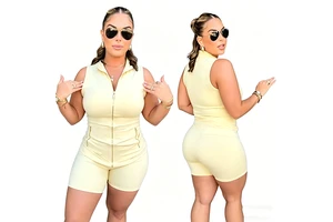 2026 Women Clothing Gold Zipper Vest Shorts Set Yoga Sets Y2k Clothing 2 Piece Set Women Summer Workout Set