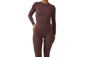 2023 Wholesale Round Neck Long Sleeve Crop Top Compression Fitted Shirts Brown Slim Fit T Shirt for Fitness Yoga