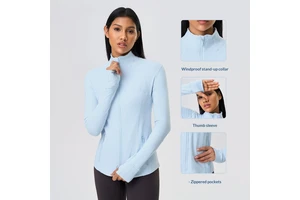 New Autumn/Winter Breathable for Yoga SportsJacket for Women Stretchy Running Fitness Long Sleeve Top Zippered stand collarstyle
