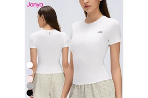 Janya High Quality Soft Workout T-Shirt Solid Crew Neck Breathable Quick Dry Four-Way Stretch Slim-Fit Short Sleeve Yoga Shirt