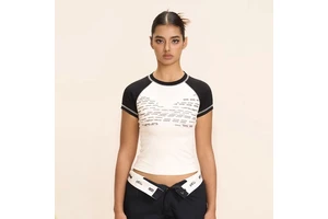 Ringer Cropped Tee Shirt With Contrast Stitching Round Neck Sports T Shirt Womens Breathable Yoga Crop Top