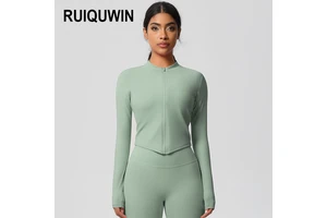 RUIQUWIN Women's Stand Collar Zip up Long Sleeve Yoga Jacket Slim Fit Quick Dry Running Sports Top Moisture Wicking Gym Wear